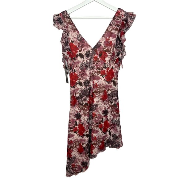 Almost Famous Dress Womens Sundress Size Medium Floral Print Boho Pink Red Work - Picture 1 of 16